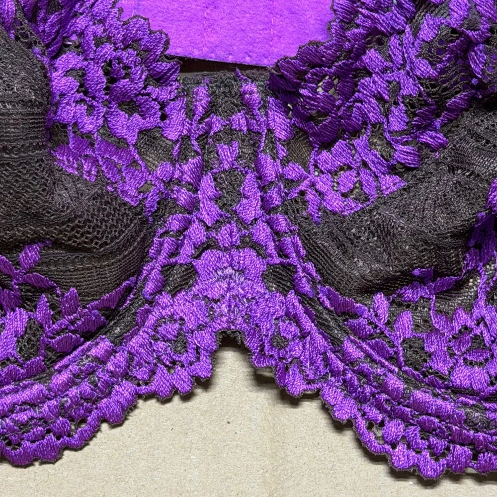 Wacoal Retro Chic 65191‎ Purple Brown Floral Lace Underwire Bra 36D Full Figure